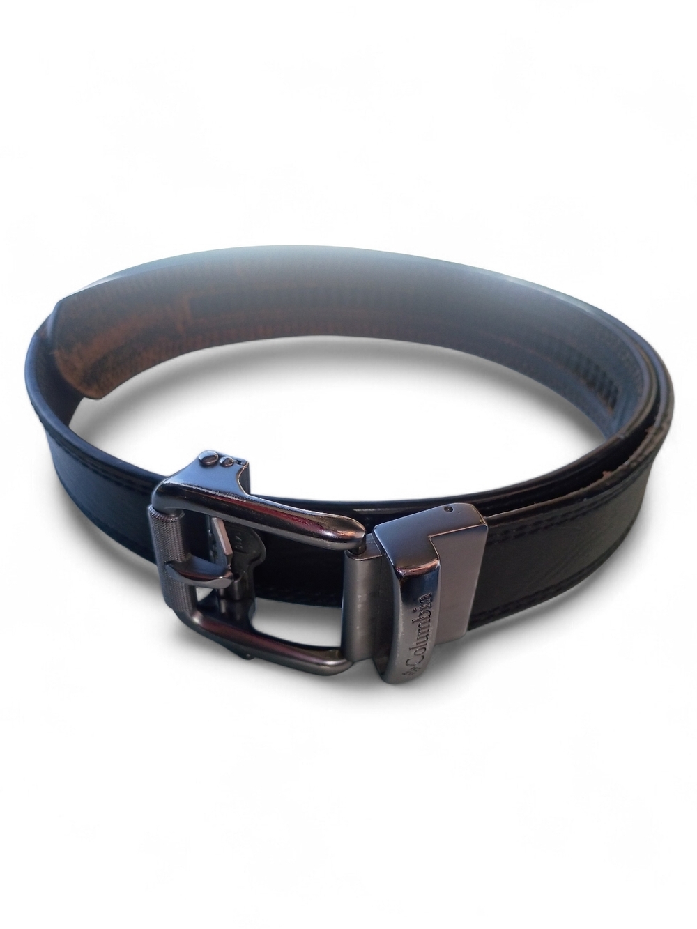 Columbia Black Leather Belt with Gunmetal Buckle Guc